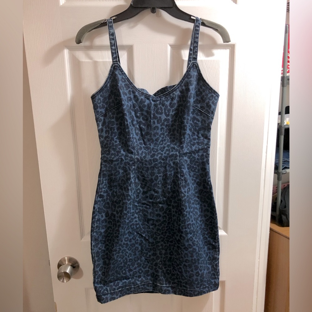 Denim leopard print mini dress